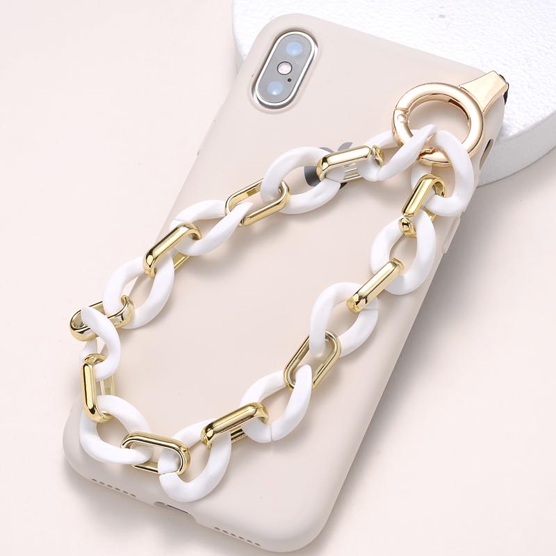 Classic Coloful Cellphone Hanging Cord Simple Metal Acrylic Beaded Mobile Phone Chain For Anti-Loss Telephone Lanyard Tether