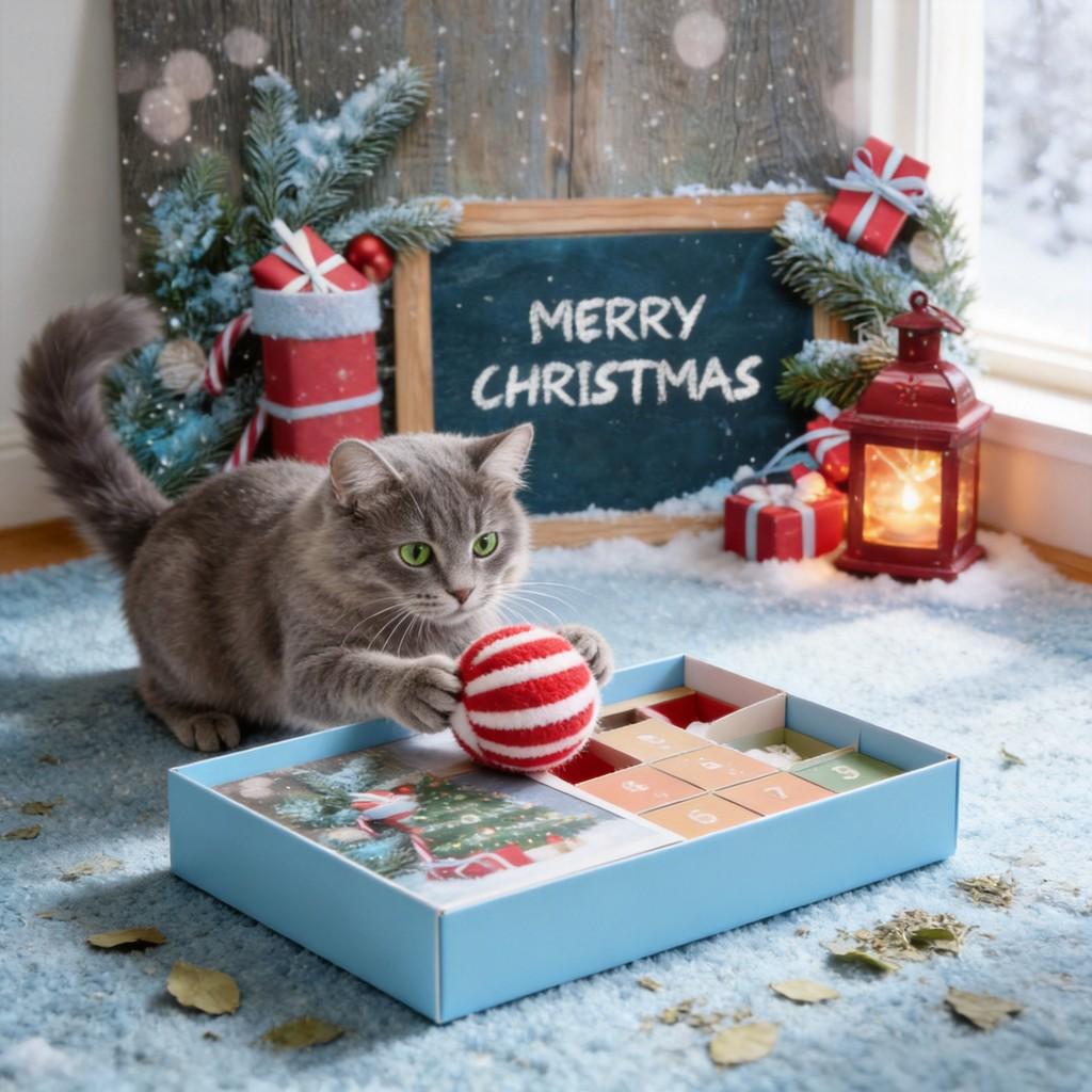 Cat Advent Calendar Christmas Counting Toy Pvc Green Blue For Pet Play
