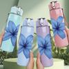 1PC Light Blue Plumeria Flower Print 750ml Color Plastic Sports Water Bottle Leakproof Flip Straw Lid Suitable for Sports Office Home Use