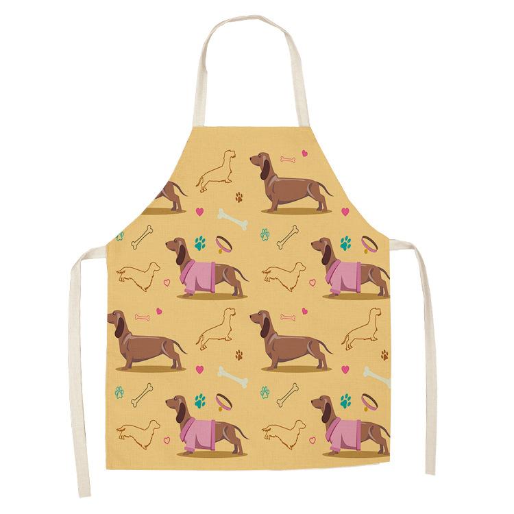 1 Pcs Cotton Linen BullDog Dog Print Kitchen Aprons Unisex Dinner Party Cooking Bib Funny Pinafore Cleaning Apron