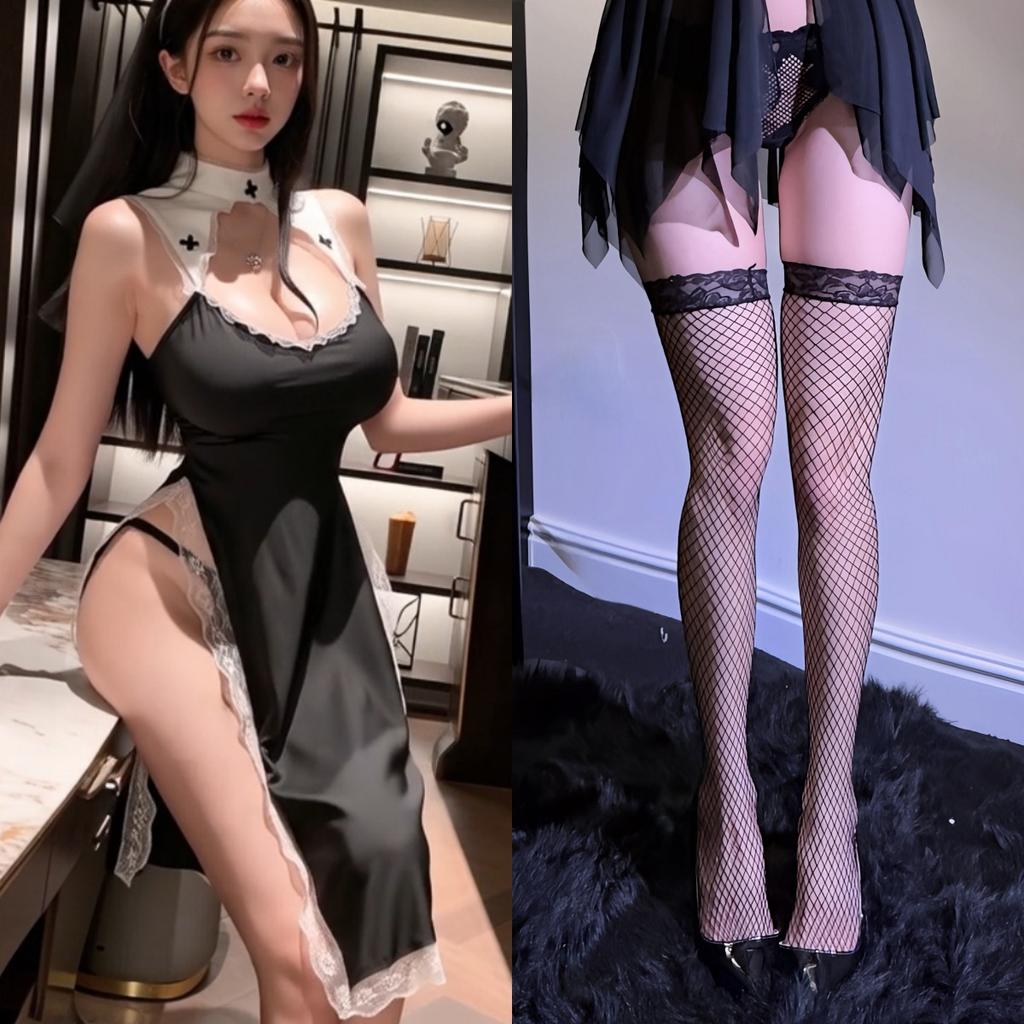 Sexy Lingerie Flirting Funny Costume Cosplay Nun Uniform Cplay Game Outfit Hollow Skirt Set