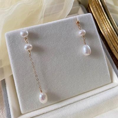 Oil Painting Girl Retro Gentle Temperament Elegant Freshwater Pearl Long Handmade Stud Earrings 925 Silver Needle Earrings
