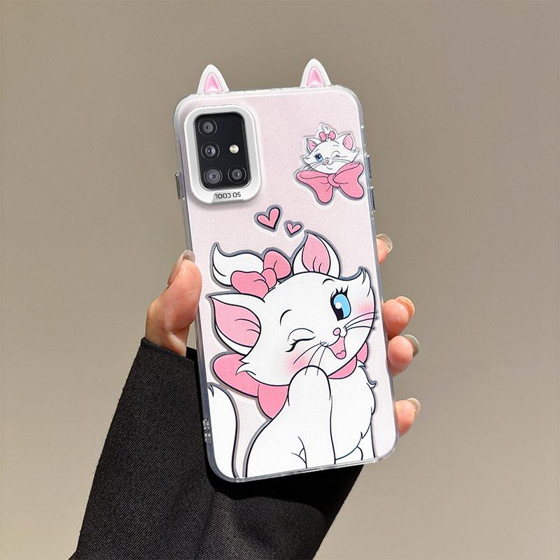 KEYSION Cute Ear Cartoon Case for Samsung A51 4G A31 with Lanyard Soft Silicone+PC Shockproof Phone Cover for Galaxy A31 A51 4G