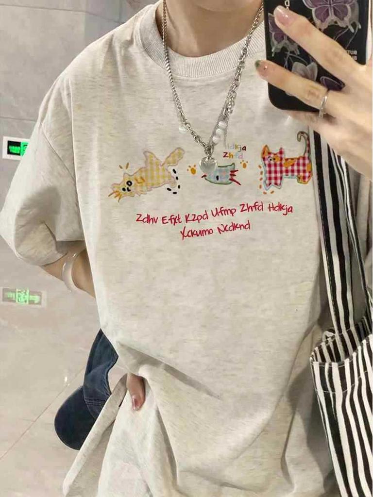 Plus Size Summer Cotton Short-Sleeve Women's T-Shirt with Trendy Shoulder Design