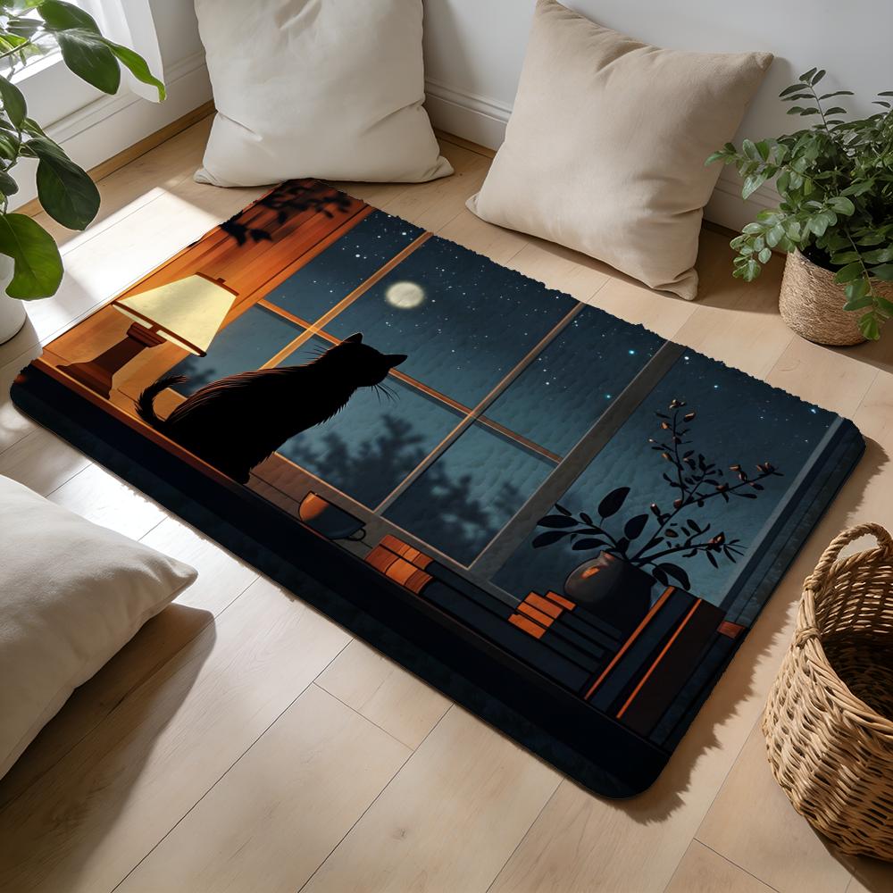 Imitation Window Landscape Floor Mat Soft Flannel Absorbent Mat Non-Slip Rug Home Bedroom Bathroom