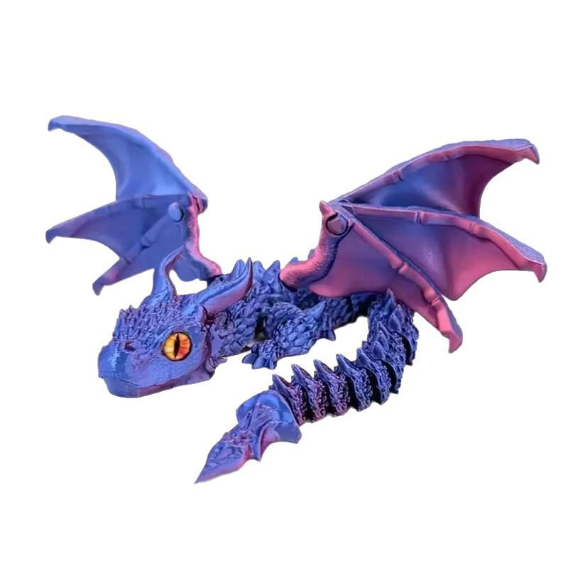3D Printed Large Double-Horn Demon Flying Dragon with Wings Multi-Jointed Flexible Movable Children's Toy Big Horn Dragon Ornament