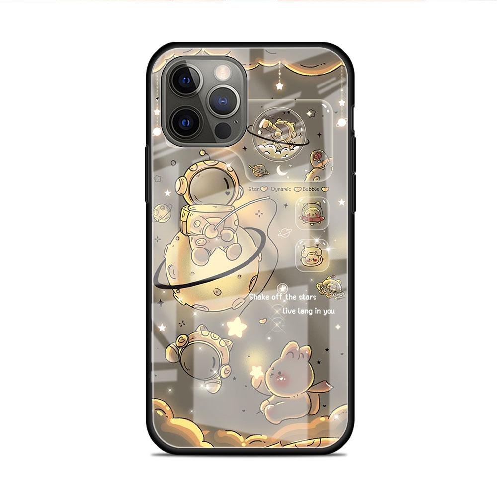 Glass Case For Apple iPhone 14 13 11 12 Pro 7 XR X XS Max 8 6 6s Plus SE 2022 13Pro Tempered Phone Tampa Astronaut Light
