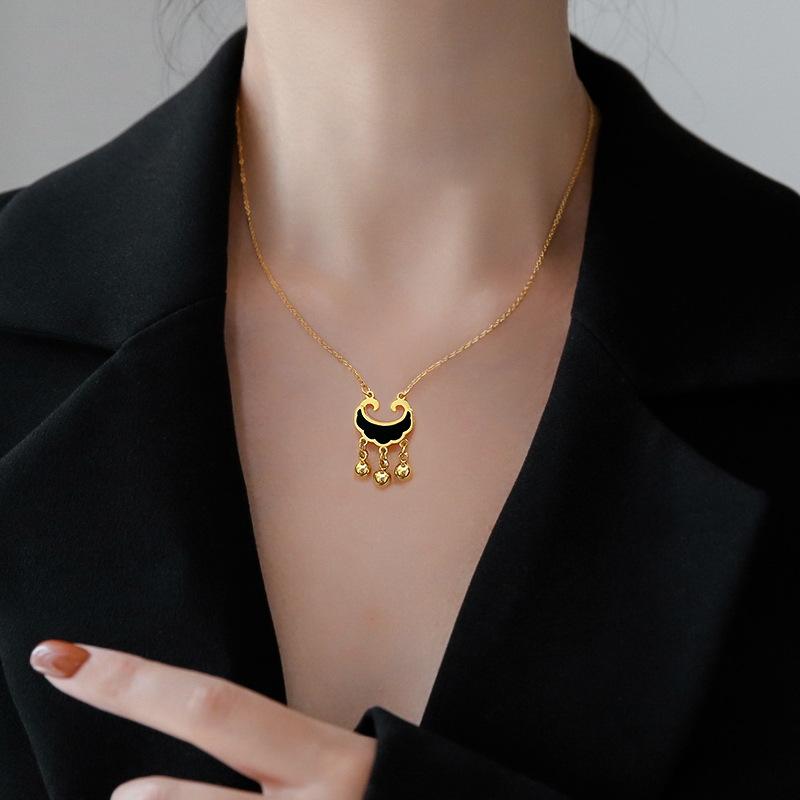 Coin Concentric Lock Double-Sided Furnace Real Gold Necklace Female Collarbone Chain With Jewelry