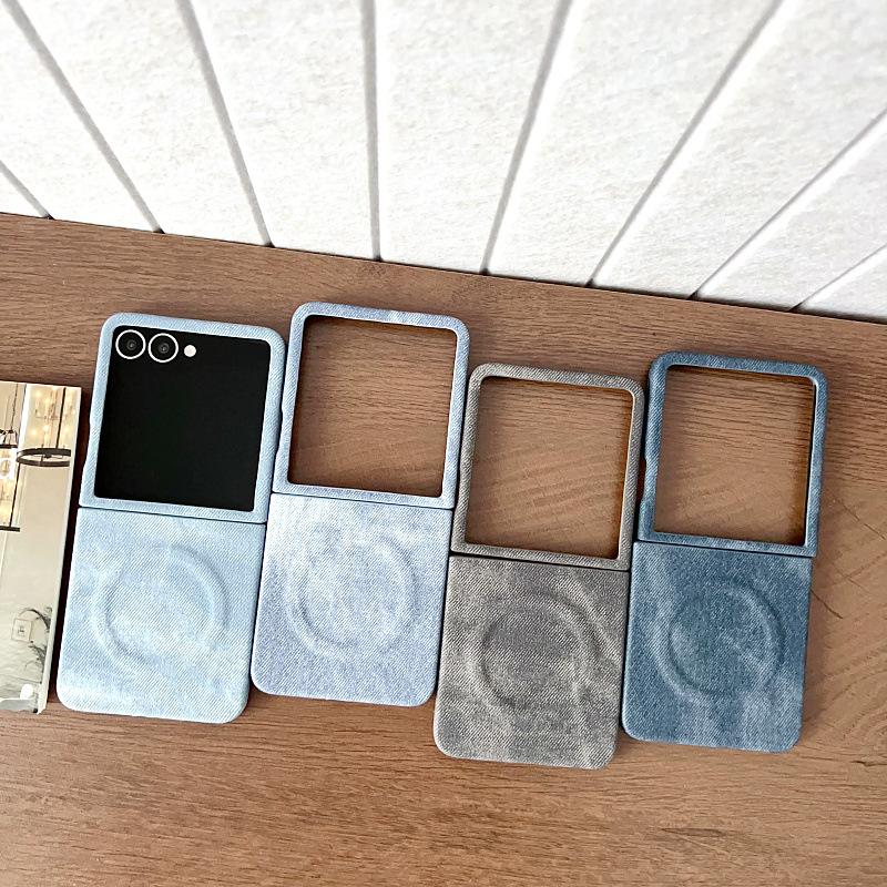 Suitable for Samsung Zflip7 Mobile Phone Case Anti Fall Zflip6 Simple Business Denim Magnetic Zflip6 Protective Case