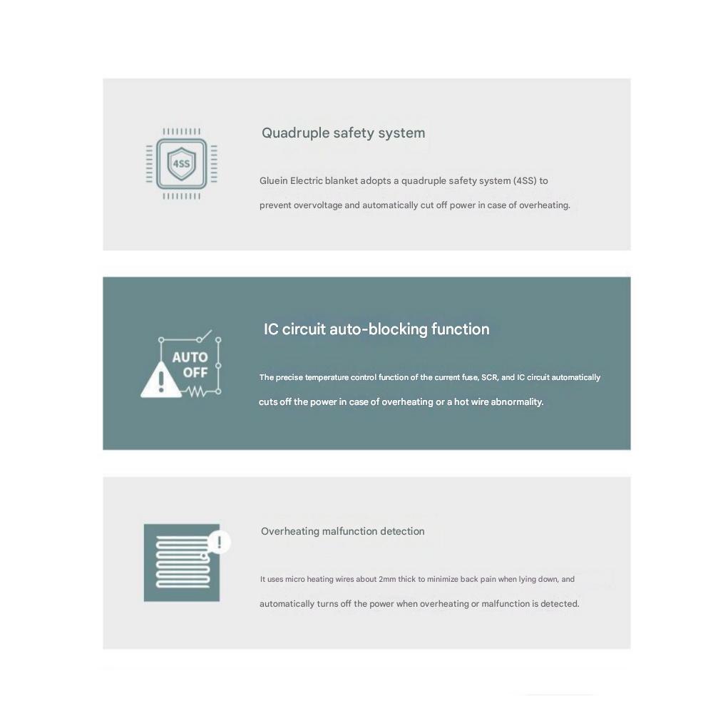 GLUHWEIN Electromagnetic Wave-safe Water Washing Electric Blanket 220V 140W - 135 X 180 Cm