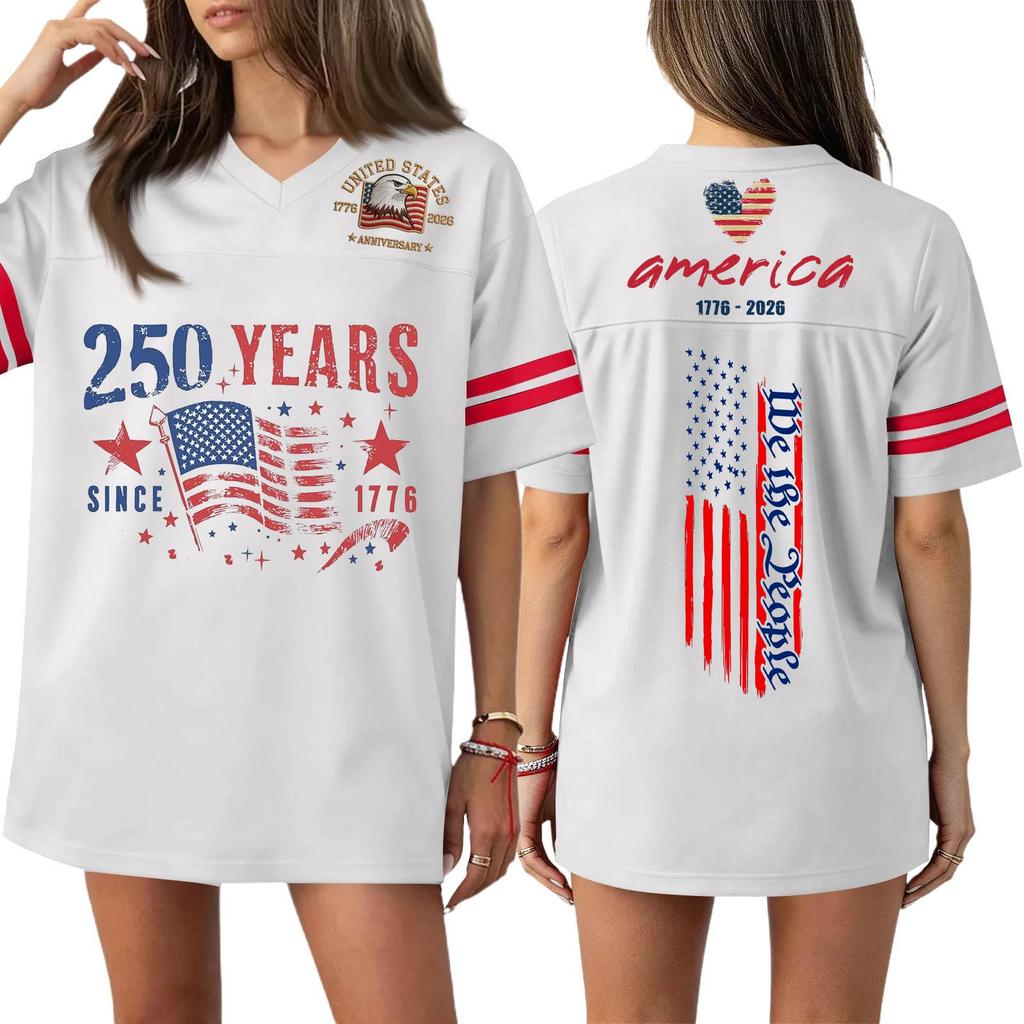 Damen Casual Mode V-Ausschnitt Sport Unabhängigkeitstag Druck Kurzarm Sport T-Shirt Top