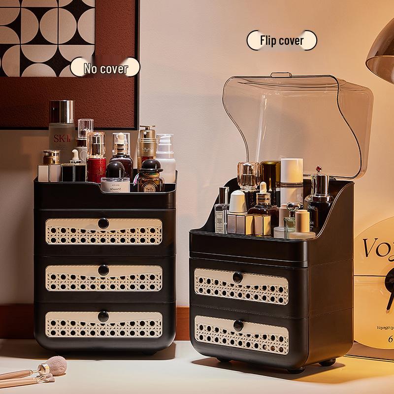 Kosmetik-Aufbewahrungsbox im chinesischen Stil: Staubdichter Schreibtisch-Organizer für Lippenstift, Masken und Hautpflegeprodukte mit Schubladen.