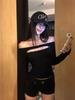 Spicy Girl One-Shoulder Hollow-Out Long-Sleeve Top - Spring/Autumn Slim-Fit Off-the-Shoulder Style
