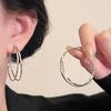 Fashion Exaggerated Stainless Steel Smooth Surface Silver Color Double-ring Circle Hoop Earrings for Women Temperament Jewelry