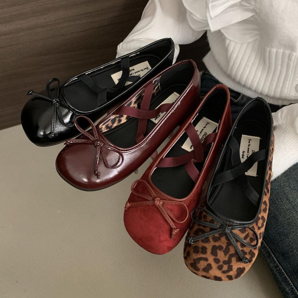 IPPEUM Burgundy Ballet Flats Shoes Women Buckle Round Toe Mary Jane Shoes Ballerinas Zapatos Mujer