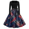 Women's Casual Christmas Print Square Neck Vintage Dress for Holiday Party