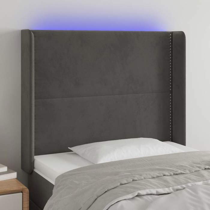 VidaXL Tête de Lit à LED Meuble de Chambre à Coucher Accessoire de Lit Simple Tête de Cadre de Lit Intérieur Gris Foncé 3123951