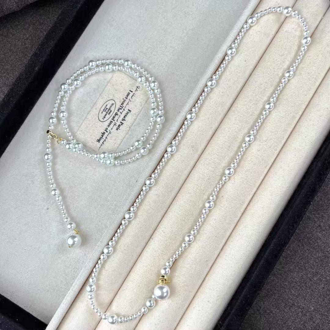

Vintage High-Gloss Perfect Round Artificial Crystal Pearl Adjustable Necklace Collarbone Chain