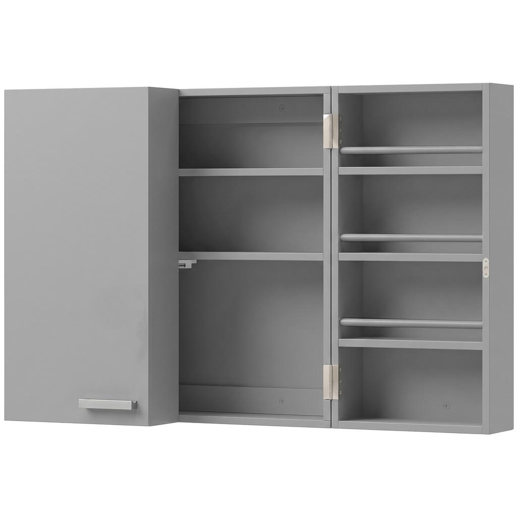Wall-Mounted Medicine Cabinet, Double Lockable Doors, 2 Keys, 53 x 20 x 53 cm, Grey