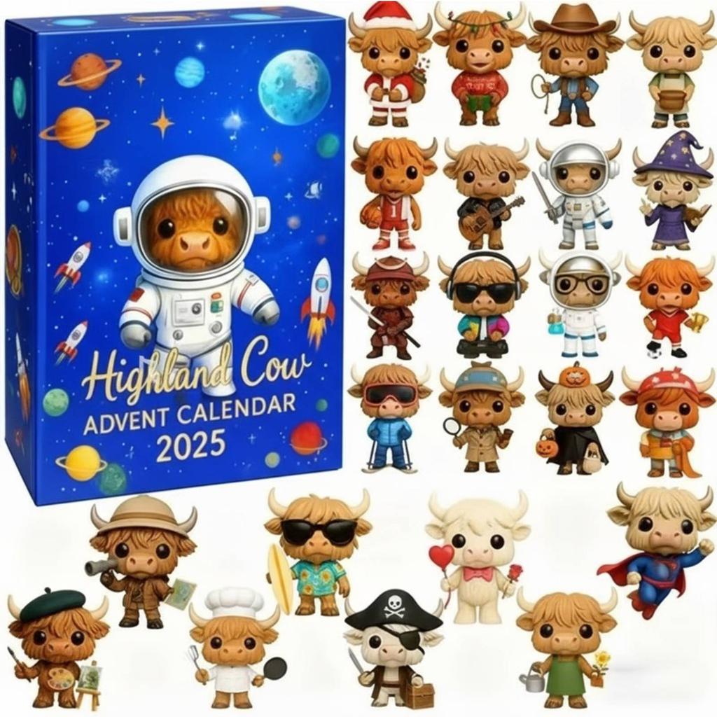 Highland Cow Advent Calendar 2025 with 24 Highland Cow Figurines Christmas Countdown Advent Calendar Calf Lovers Gifts 24 Days