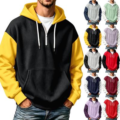 Herren Kapuzenpullover mit 1/4 Reißverschluss Langarm Lässiger Pullover mit Taschen