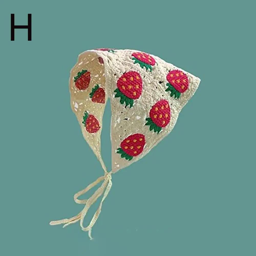French Pastoral Style Triangle Headband Handmade Crochet Flower Strawberry Headscarf Hat Knitted Girls Headband Towel