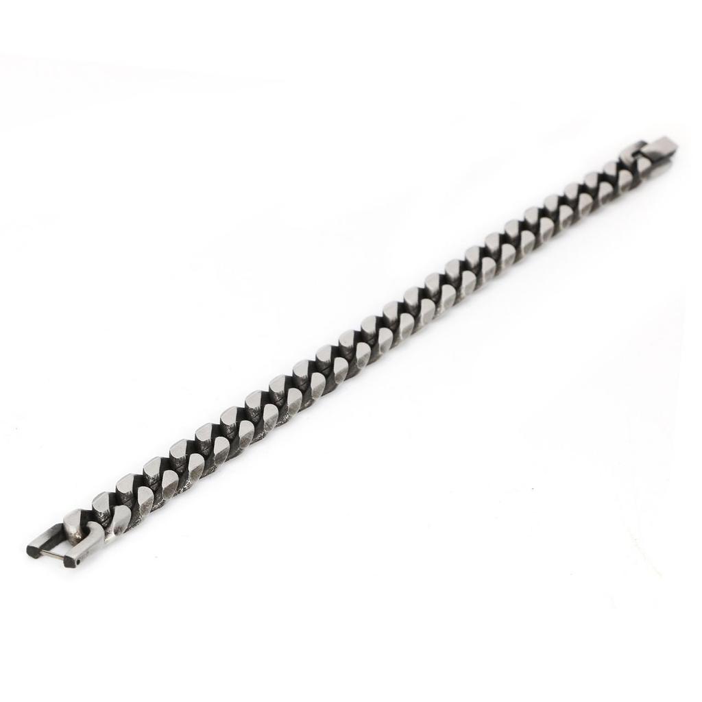 [ZIYMU] Bracelet, Cuban Link Chain, 6-Sided, Single, Fold-Over Buckle, Stainless Steel, Standard Size, Men's, Black Iron Color, 21cm, zm-b-017m