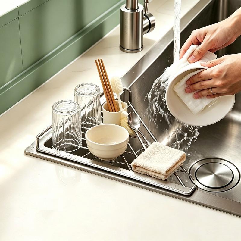 Triangular Corner Drain Rack Stainless Steel Faucet Drain Storage Holder Multifunctional Sink Organizer Sponge Dishcloths Scrubb