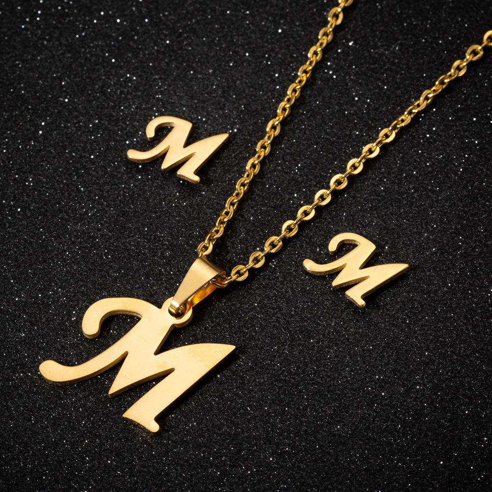 English Letter Necklace & Earring Set: Fashionable Jewelry for Women