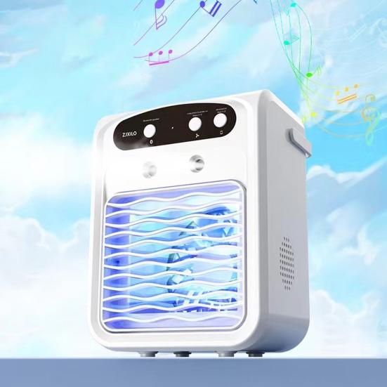 Aparat de aer condiționat portabil cu rezervor mare de apă, baterie reîncărcabilă, funcționare silențioasă, unitate AC portabilă cu difuzor compatibil Bluetooth