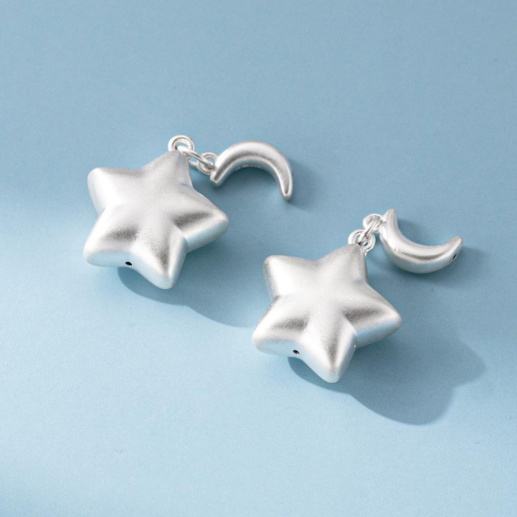 S999 Pure Silver 3D Hard Silver Star and Moon Pendant DIY Bracelet Pendant Handmade Braided Rope Material Accessories