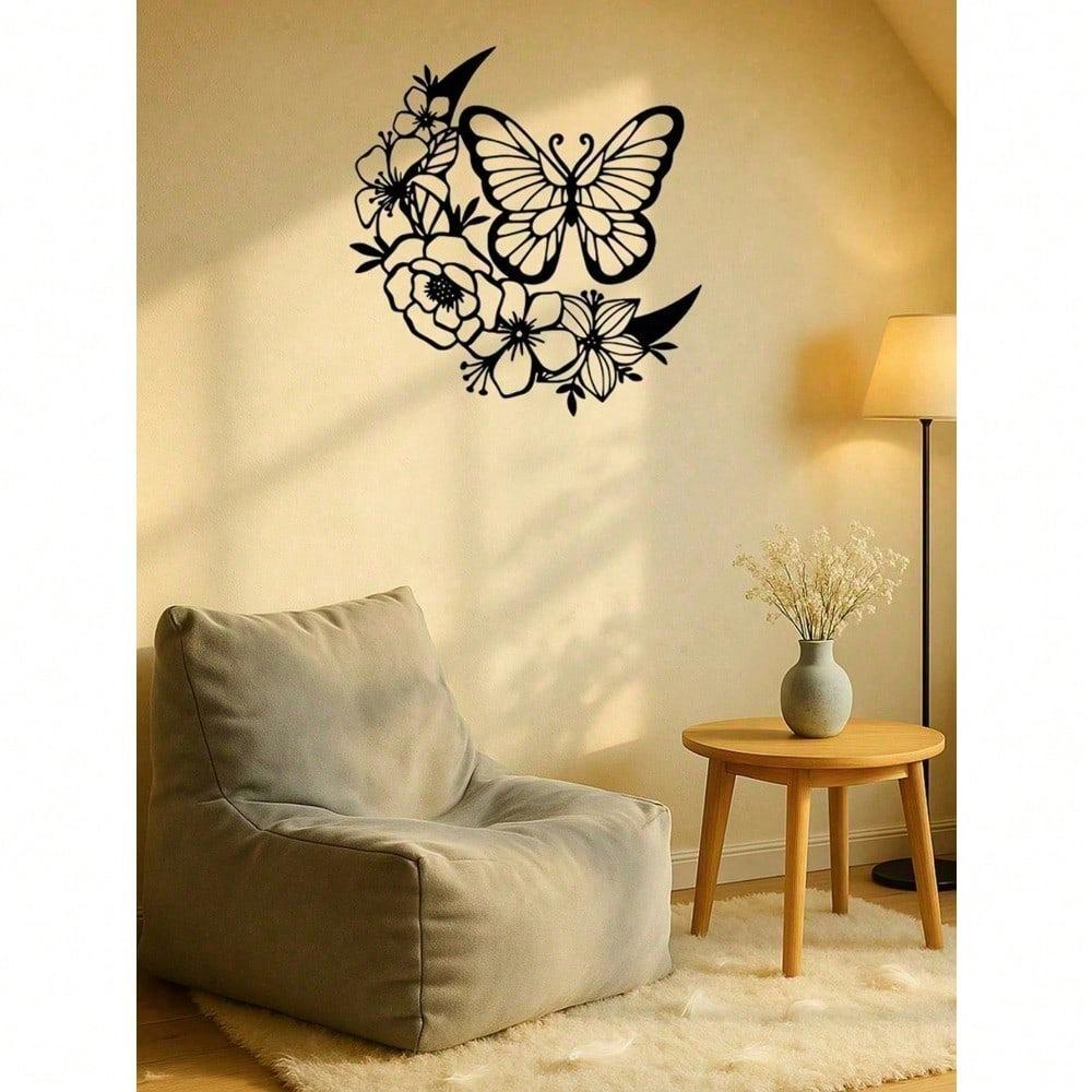 Vintage Metal Wall Art Butterfly Moon Phase Decor Waterproof Rustproof Indoor Outdoor Hanging Living Room Garden Halloween Thanksgiving Gift Farmhouse