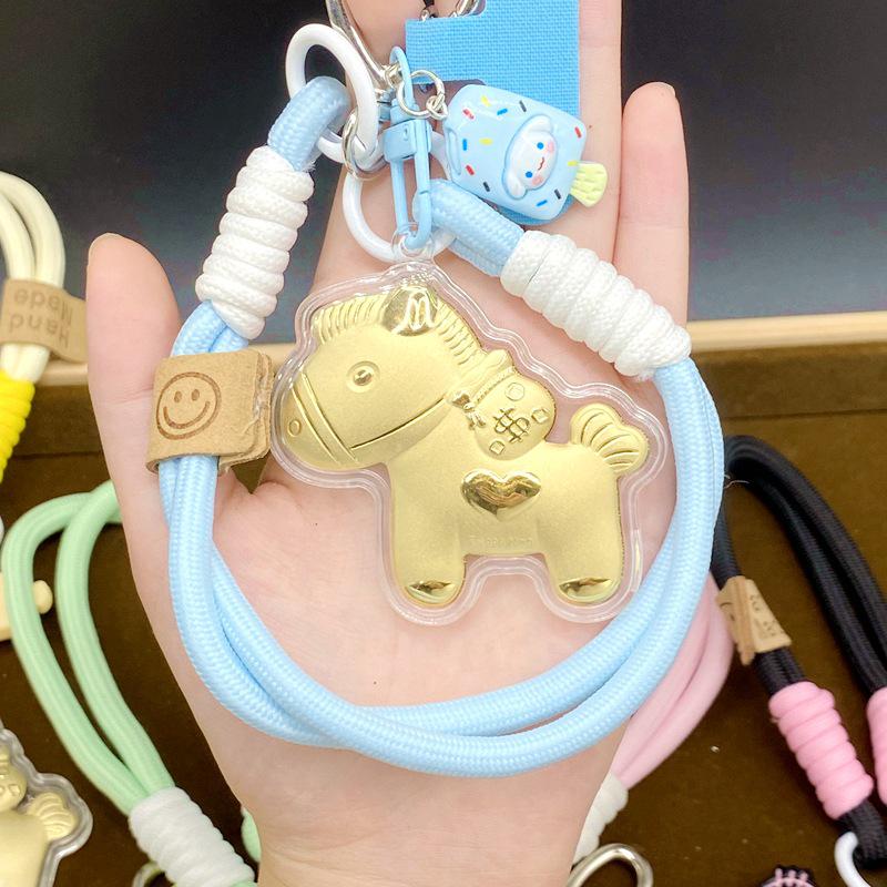 

Pure Gold Benming Year Golden Horse Keychain & Phone Lanyard Bag Charm Gift