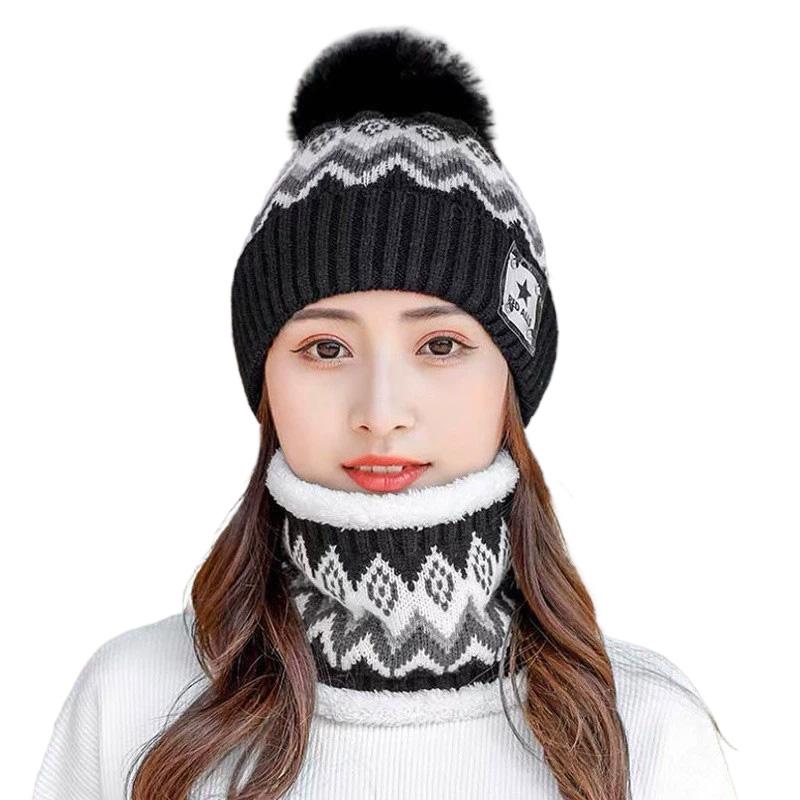 2PCS Beanies Cycling Windproof Hat Scarf Set Outdoor Plush Velvet Winter Ear Protection Neck Warmer Women