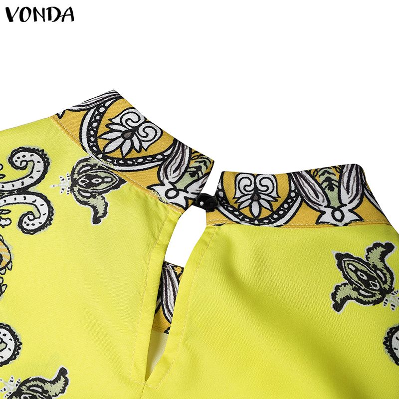 VONDA 2PCS Women Ethnic Long Sleeve Print Blouse and Pants Casual Two Piece Suit Sets