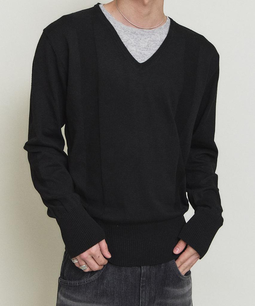 PARADIGMFILM [Ep.01] Reverse V-Neck Layered Knit (Black Gray)