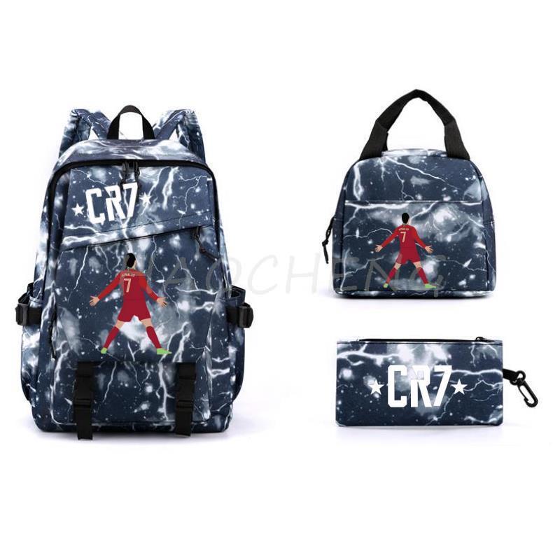 Zaino Scolastico a Tre Pezzi con Stampa di Stella del Calcio Sportiva per Studenti delle Scuole Primarie e Secondarie, Unisex