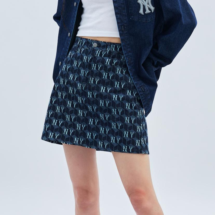 New MLB Denim Short Skirts Women's Blue 3FDSM0734-50NYD