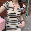 Women's Striped Polo Collar V-Neck Mid-Length Slim Fit Dress – Summer 2026 Collection