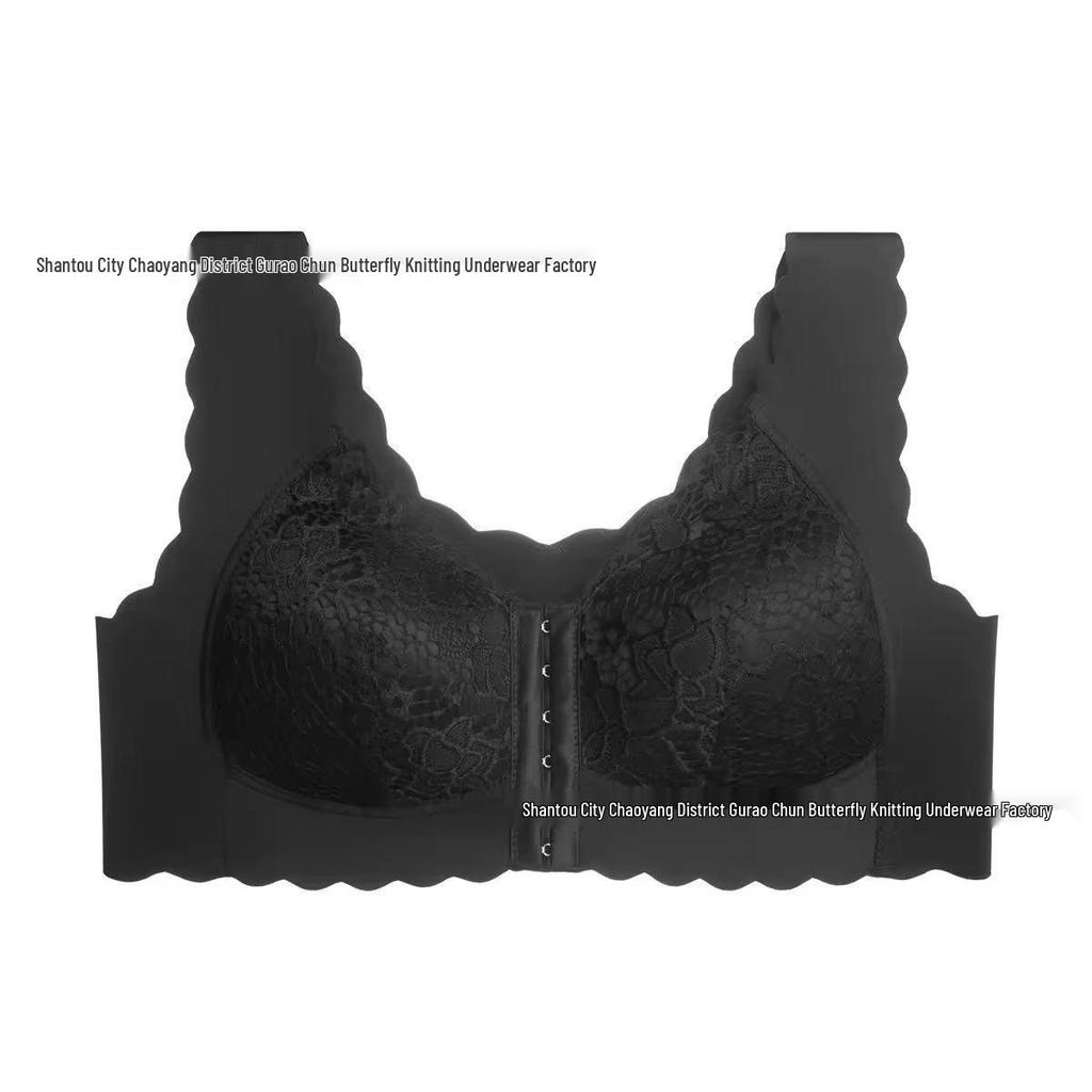 European & American Plus Size Front Closure Push-Up Bra, Women's Fixed Cup Vest Style