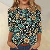 Women's Casual Floral Print Three Quarter Sleeve Round Neck Top Lightweight Comfortable Fit Versatile Everyday Wear