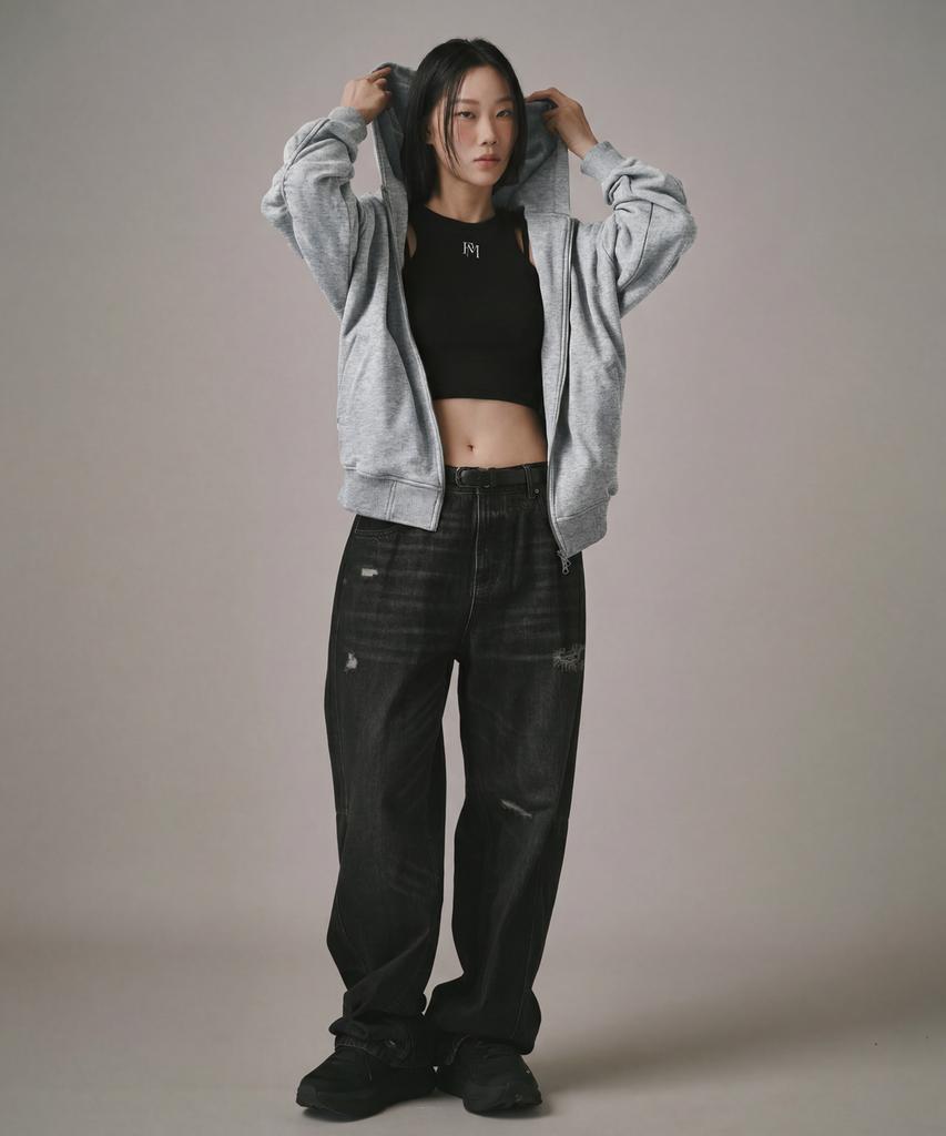 Verdnt Two-Way Metal Zipper Sweat Hoodie Zip-Up [Grey]