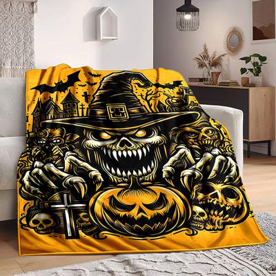 1pc Halloween Horror Blanket, Lightweight Flannel Throw Blanket for Sofa, Bed, Travel, Camping, Living Room, Office, Couch, Chair, and Bed