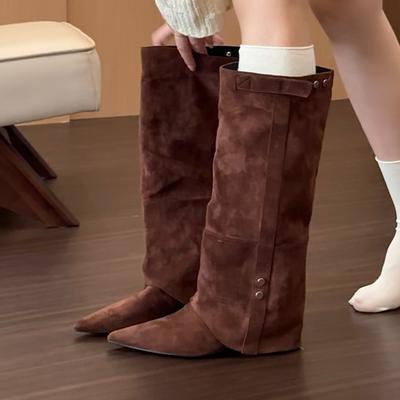 Botas Largas de Punta para Mujer Planas Ante Zapatos de Diseñador Moda Mujer Invierno Botas 2025 Nuevas Vestir Botines Chelsea Femeninos de Lujo