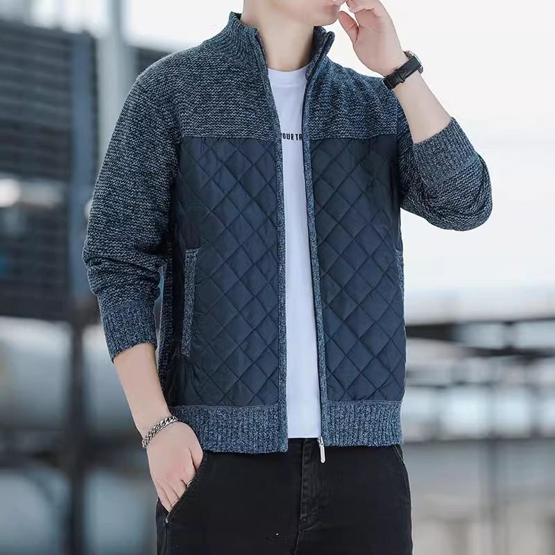 Pánské ležérní volné svetry kardigan na zip mikiny pánský kardigan stojáček slim volná bunda