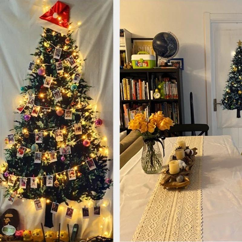 Christmas Tree Wall Hanging Pine Branch Fabric Tapestry Minimalist Nordic Style for Living Room Bedroom Holiday Decor
