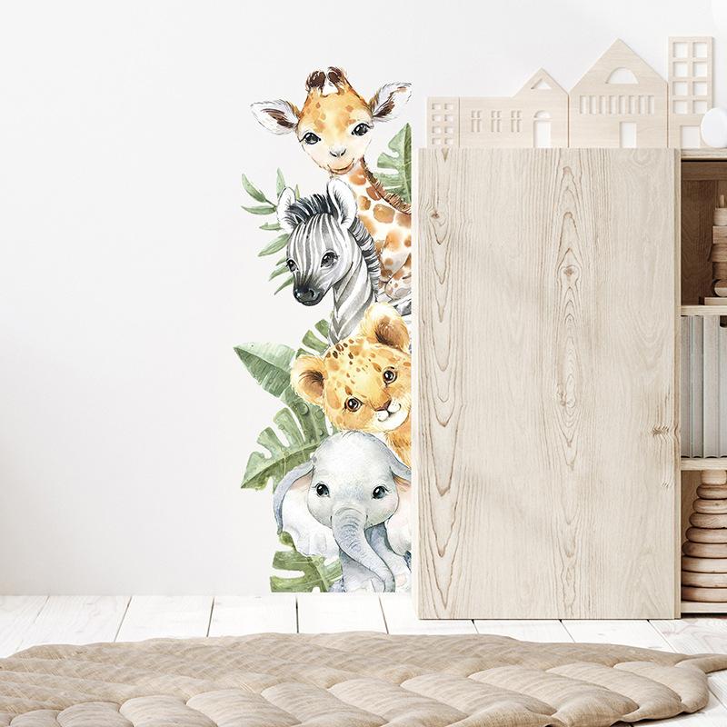 Jungle Animals Giraffe Elephant Wall Stickers for Kids Room Baby Nursery Children's Room Decoration Wall Decals