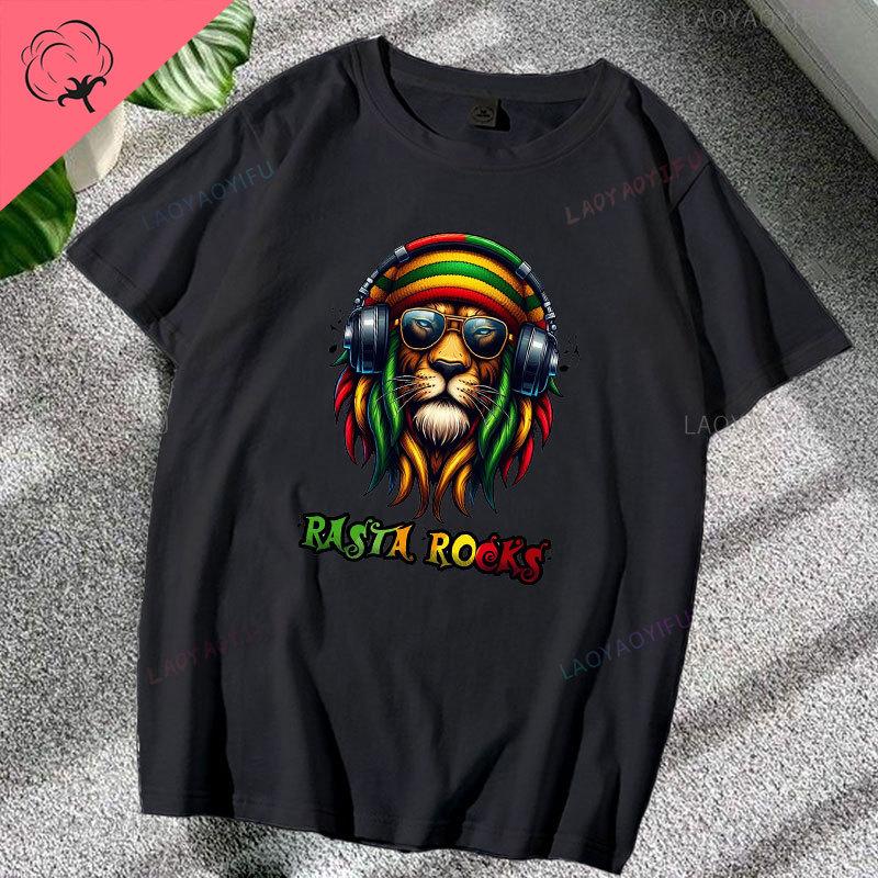

Rasta Lion Judas Tshirt Headset Jamaican Rastafarian Zion Men High Quality Cotton Undershirt Casual Breathable Street Clothing 4XL
