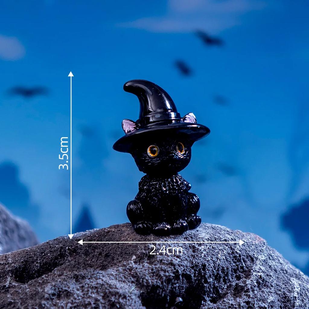 12PC Halloween Ornament Cartoon Witch Ghost Pumpkin Figurine Micro Landscape Dollhouse Model Car Interior Desktop Decoration
