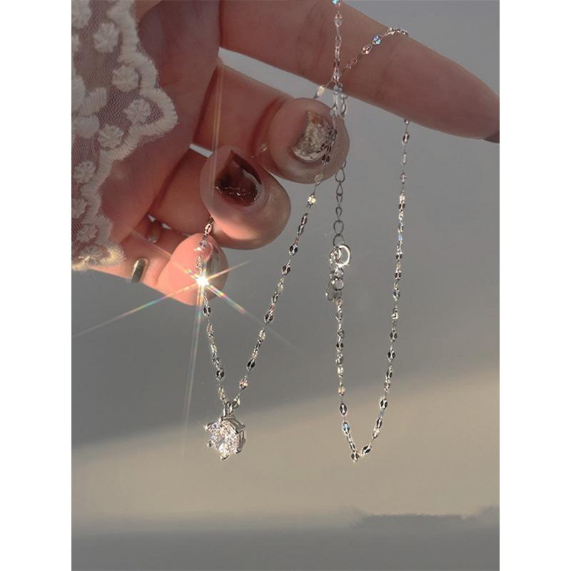 Six-Claw Single Diamond Necklace Female Simple Niche Explosion Exquisite High-End Ins Style Accessories Female Quality